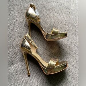 Michael Kors‎ Jordyn Metallic Snake Embossed Leather Platform Sandal 5.5M NWB